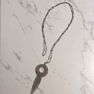 Hand-made natural stone silver tone long pendant necklace gently used